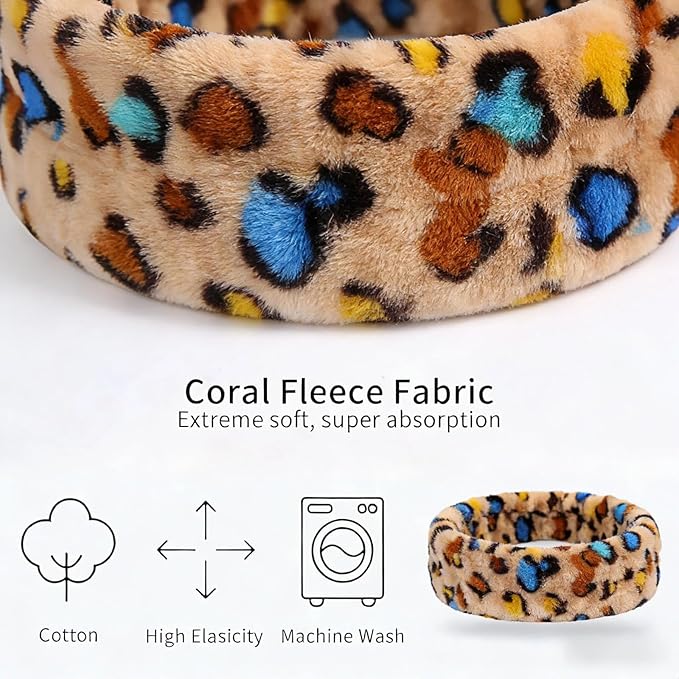 hexiaoxiao 6 Pack Microfiber Spa Headband Elastic Skin-Friendly No Slip Hairband for Women Face Wash Skincare Yoga Makeup Daily Use (Leopard & Polka Dot Patterns)