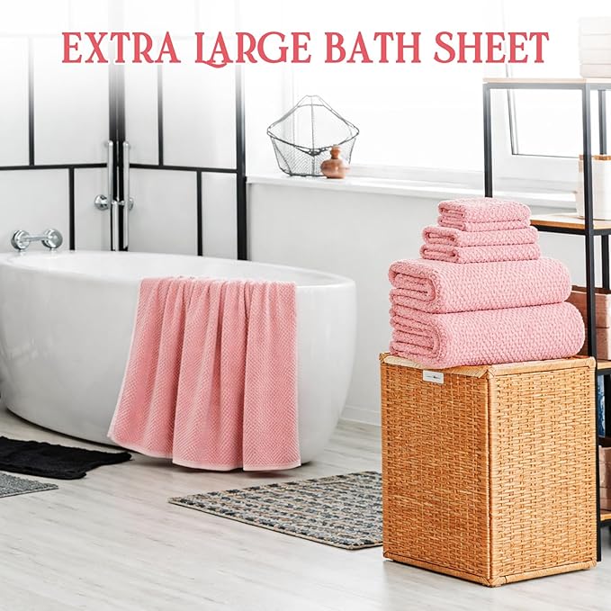 Peryiter Oversized Bath Towels Set of 6 for Adults 40x80 Inches Extra Large Bath Towel Sets Bathroom Sheets Jumbo Shower Towels Quick Dry Absorbent Soft Microfiber for Adults(Pink)