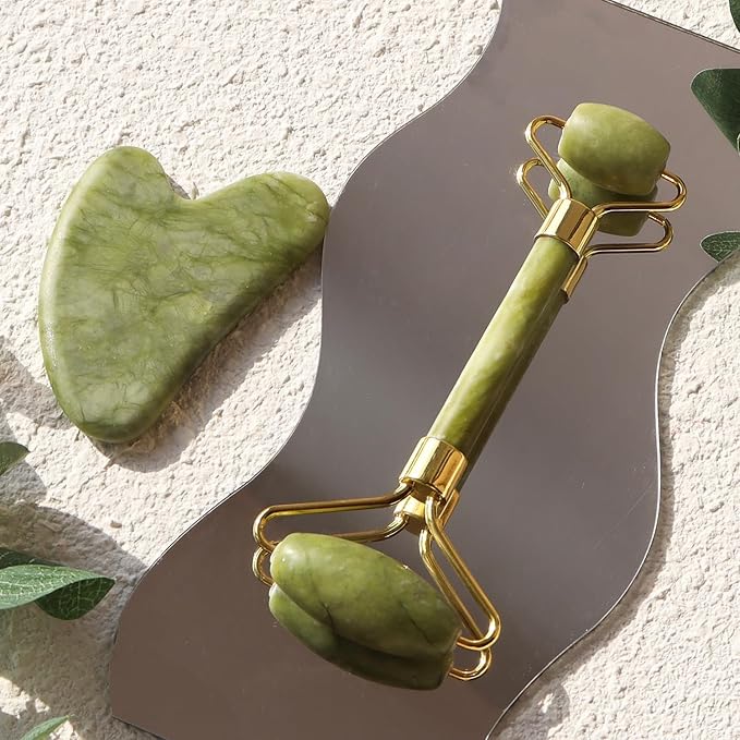 huefull Genuine Jade Roller & Gua Sha Set for Face, Cooling & Firming Effect, Sculpting Tool for Jawline & Skin Care, Self-Care Gifts for Women & Men