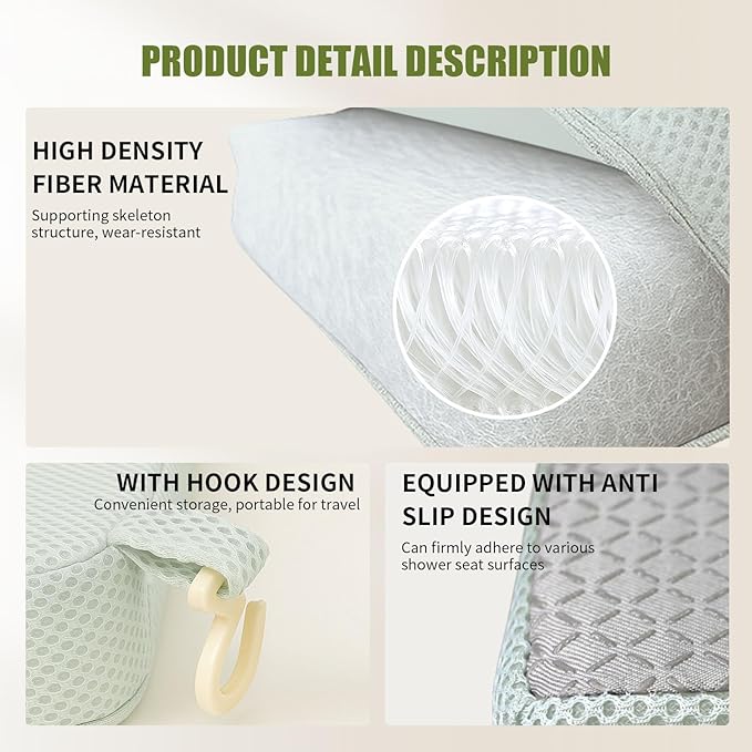 Shower Seat Cushion,Thickened Shower Chair Cushion 4D Air Fiber Material,Machine Washable and Fast Drying Suitable for Shower Seats Bathtub Baths, Poolside Scenes，Light Gray