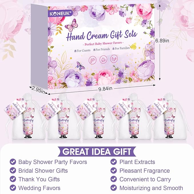 KONEUK 50 Sets Baby Shower Hand Cream Gifts, Wedding Party Favors, Baby Shower Party Favors and Bridal Shower Gifts for Guests, Bulk Thank You Gifts for Women(Butterfly)
