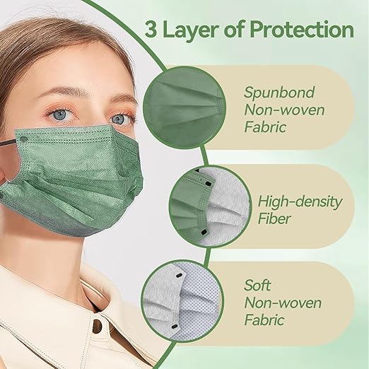Jointown Disposable Face Mask - 3 Ply Protection Face Masks, 100 Pack Morandi