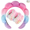 Zkptops Spa Headband for Washing Face Wristband Set Sponge Makeup Skincare Velvet Fabric Bubble Soft Get Ready Hairbands for Women Puffy Headwear Non Slip Thick Thin Hair Accessory(Star)