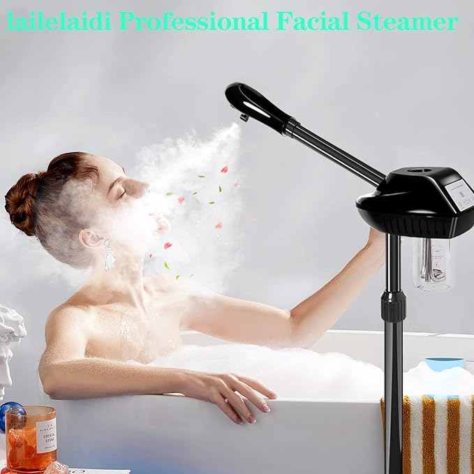 Facial Steamer on Wheels,Face Steamer for for Deep Cleansing and Hydration with Timer Function for Spa, Salon and Home Use