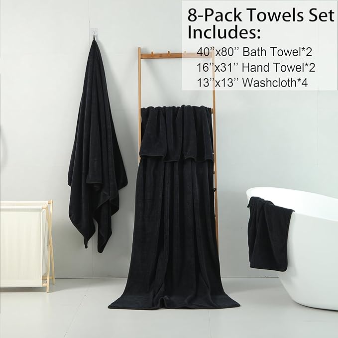 8 Pack Towel Set (2 Extra Large 40"x 80" Bath Towels Sheet,2 Hand Towels,4 Washcloths) Gray Oversized Bath Sheet Sets for Adults Soft Highly Absorbent Quick Dry Towels Set for Bathroom Hotel Spa