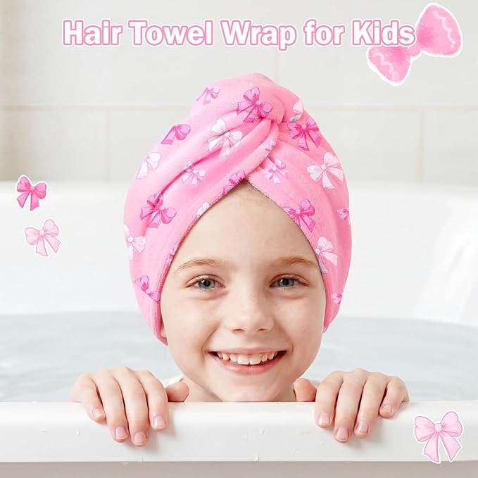 Microfiber Hair Towel Wrap for Kids Hair Drying Towel Wrap with Button 2 Pack Wet Hair Towel Wrap Head Towels Wrap for Girls