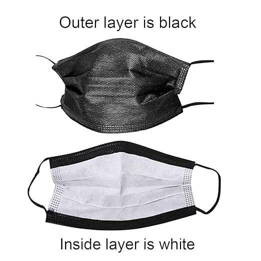 Wecolor 100 Disposable Face Masks for Adults, Outdoor, Airport, Farm, Garden, Non-Woven Fabric and Meltblown Fabric, Soft, Comfortable Face Mask, Anti-Fog, Wide Earbands - Black