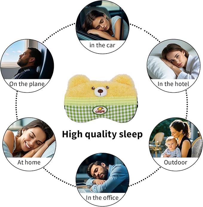 PERFECTSIGHT Sleep Eye Masks, Cute Plush Sleep Eye Cover Lightweight Adjustable Eyeshade Faux Fur Mask Cover for Women Men Kids Sleep Travel Nap, Cake Bear