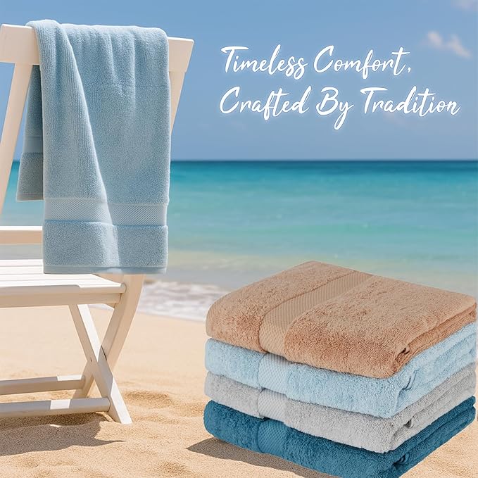 BolBom Towels 4 Pack Medium Bath Towel Set, 27“X54” Inches, 500 GSM 100% Ring Spun Cotton, Lightweight and Highly Absorbent Quick Drying Premium Towels for Hotel,Spa,Bath and Bathroom
