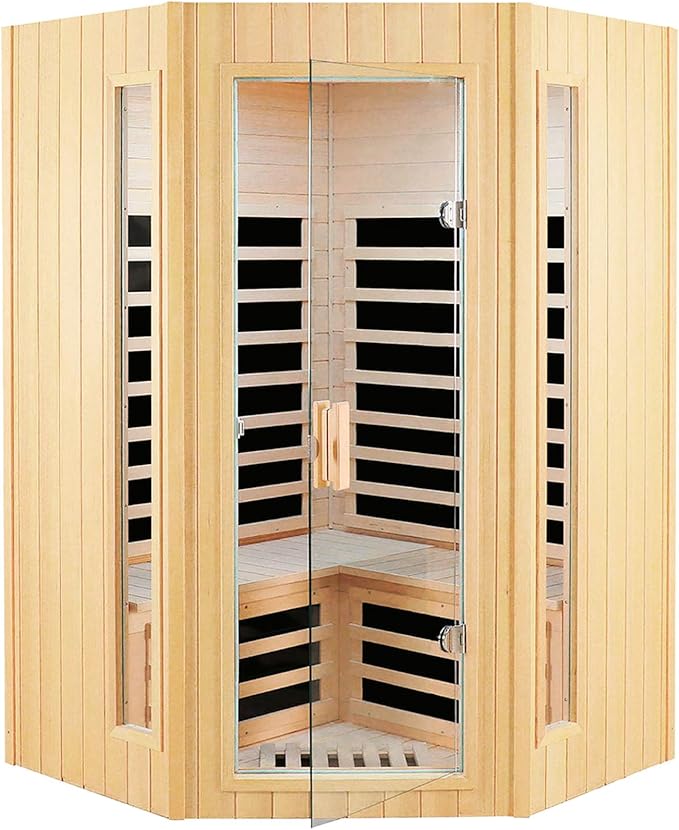 Far Infrared Sauna, 2-3 Person infrared sauna for home, Indoor Home Sauna Canadian Hemlock Wooden Sauna Dry Sauna with 7 Low EMF Heating Panels, Bluetooth Speakers, LED Reading Lights, 1670W