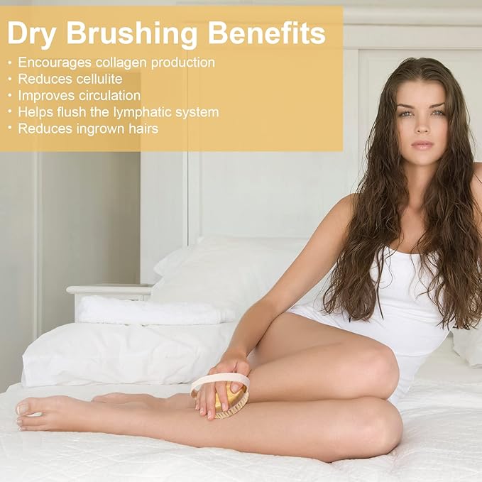 Bamboo Dry Body Brushes,Dry Body Scrubber for Dry Skin, Blood Circulation, Cellulite Treatment,Drying Brush Suitable for All Kinds of Skin with Soft and Stiff Bristles