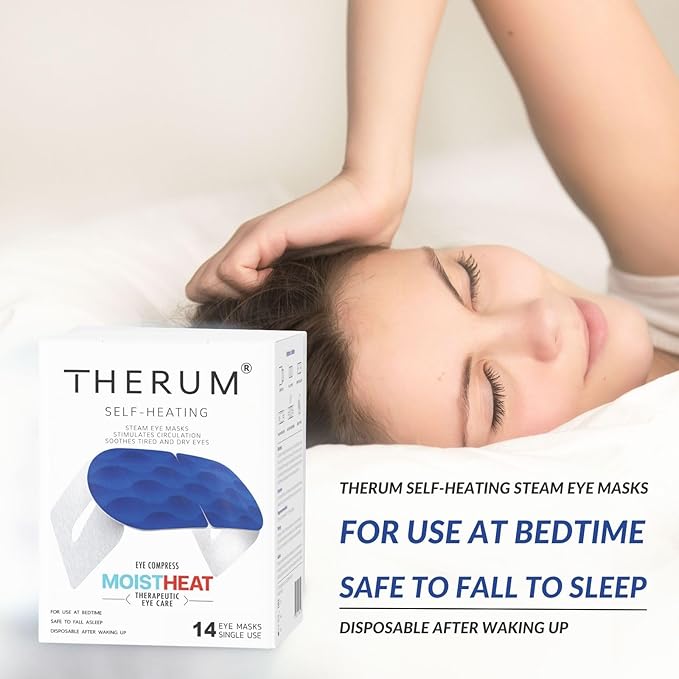 THERUM 120 Mins Long Lasting Self Heating Steam Eye Mask for Tired & Dry Eyes, Meibomian Gland Dysfunction, Stye, Blepharitis (14units/1box)