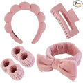 7 Pcs Spa Set, Facial Headband and Wristband Set, Skincare Accessories, College Style Girl Idea Gifts, Hair Accessories for Women and Girls（ Coral Pink）