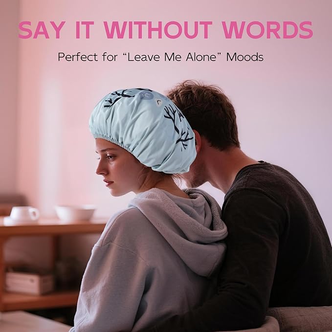 Years Calm Waterproof Shower Cap for Women - Double Sided Design for Long Thick Hair, Secure Fit & Flexible Elastic Band, Reusable Bath Cap for Shower, Spa, Travel (Mood Switch 3)