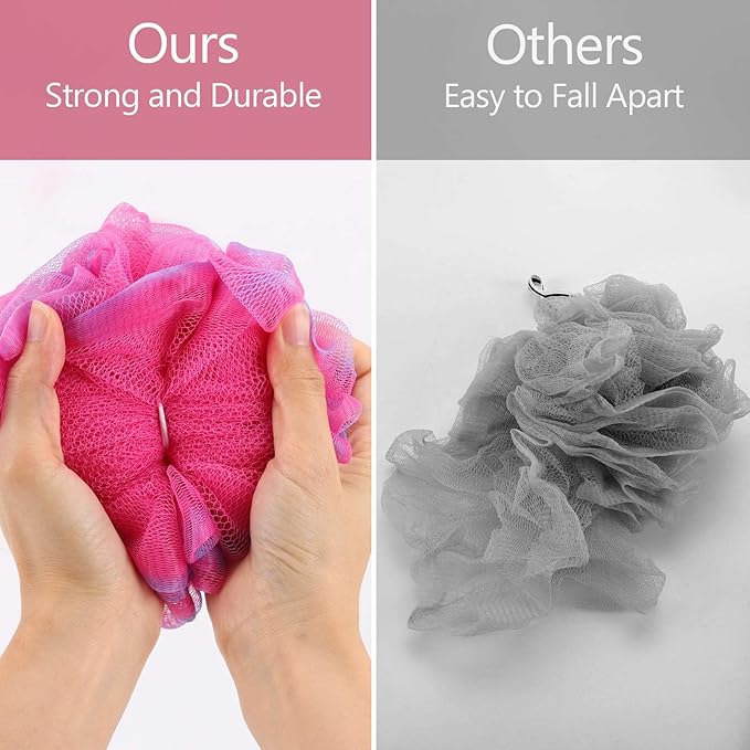 BTYMS 4 Pieces Loofah Bath Sponge 75g/pc Bath Puffs Shower Scrunchies Large Body Wash Sponge for Shower Exfoliate