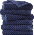 Madison Park 6-Piece Towel Washcloths Set for Bathroom 13" x 13" Diagonal Ribbed, Navy - 100% Cotton Soft Quick Dry & Absorbent Gift | Zero Twist, 500 GSM, Oeko-TEX, Hotel Quality