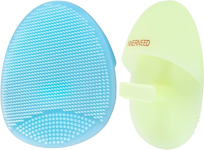 INNERNEED Soft Silicone Facial Cleansing Brush Manual Face Scrubber Exfoliating Massage Scrub Acne Blackheads Remove Handheld Pads for Sensitive, Delicate, Dry Skin (Pack of 2)
