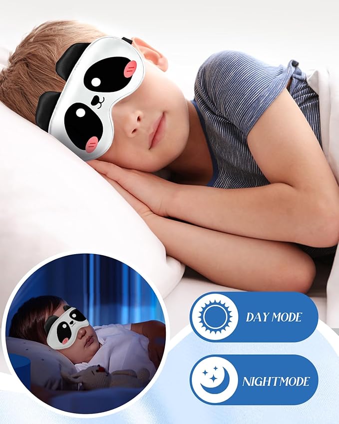 Miss Adola Sleep Mask for Kids - Valentines Gift for Kids Cute Silk Eye Cover for Sleeping Soft Kawaii Eyeshade Animal Eye Blindfold with Adjustable Strap for Girls Boys Teens, Panda