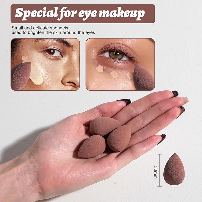 Makeup Sponge Set BS-MALLTriangle Puff 14 Pcs for Liquid, Cream, and Powder, Multi-colored Makeup Sponges and Mini Makeup Sponge (D-Coffee)