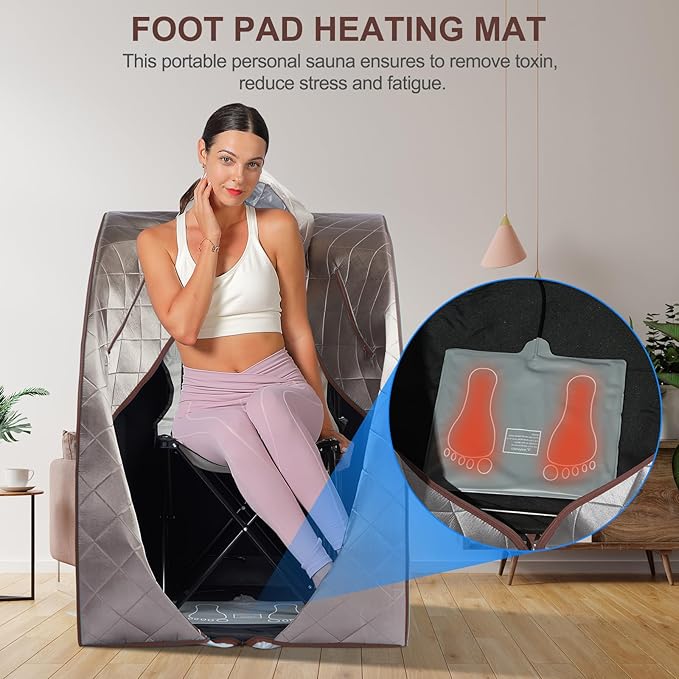 Portable Infrared Sauna, Full Size 1 Person Infrared Sauna Tent, Separate Heating Foot Pad and Portable Upgrade Chair, Relaxation at Home
