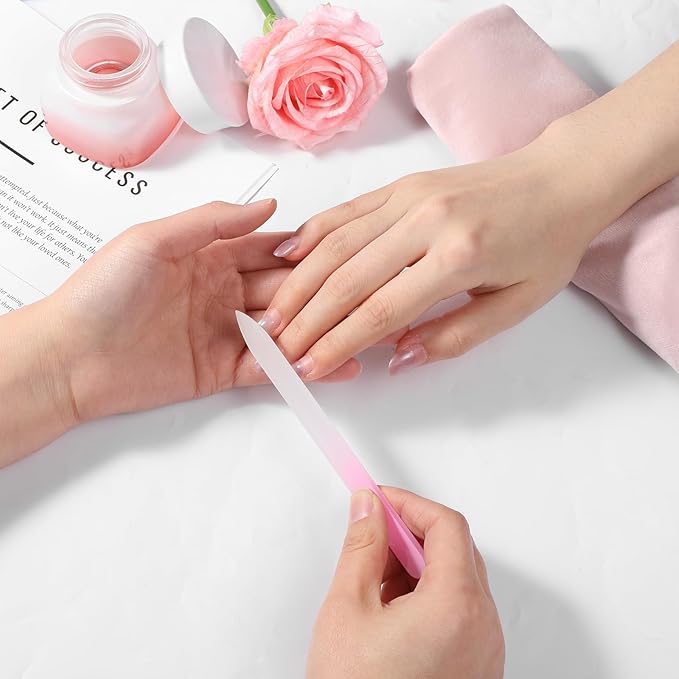 4 Pack Glass Nail File Set with Case – Double-Sided Crystal Nail Files for Women, Professional Fingernail & Pedicure Care, Portable Travel Manicure Kit