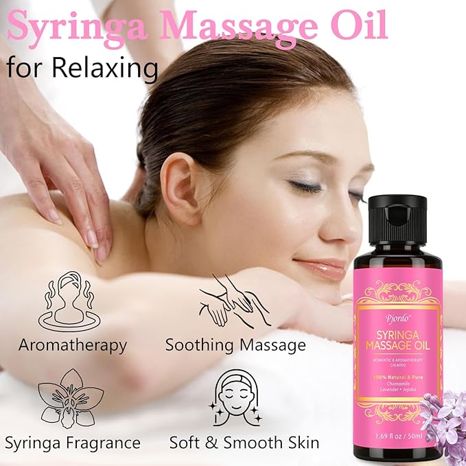 Pjordo 5 Pack Massage Oil for Massage Therapy, Lavender, Vanilla, Sore Muscle, Syringa & Anti Cellulite Massage Oil Kit for Relaxing Muscle & Soothing The Body, Mothers Day Gifts for Women