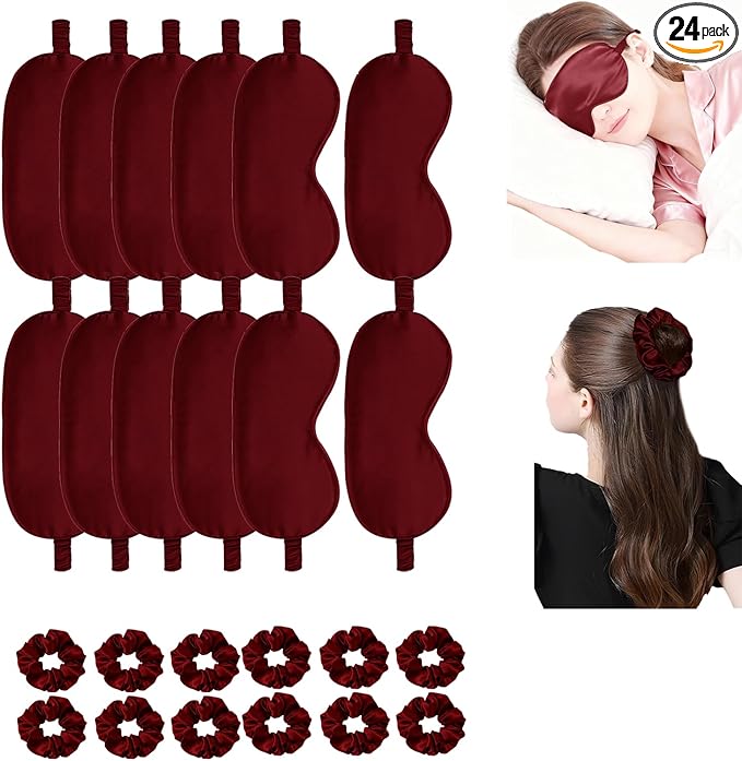 24Pcs Satin Eye Mask Silk Sleep Masks Silky Eyes Cover Blackout Blindfold Eyeshade Scrunchies Hair Ties Travel Wedding Gift