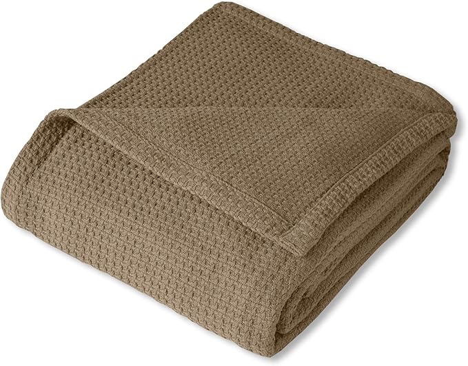 Sweet Home Collection 100% Fine Cotton Luxurious Basket Weave Blanket, Taupe King(Pack of 1)