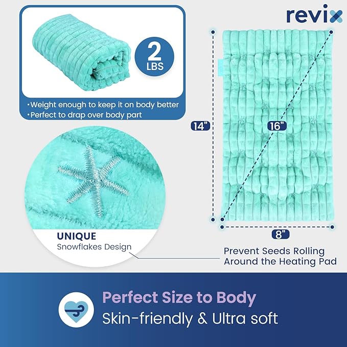 REVIX Microwavable Heating Pads, Moist Heat Pad Microwavable for Back, Flaxseeds Heating Pad Microwave, Weighted Bean Bag Warm Compress, 8 * 14" Green