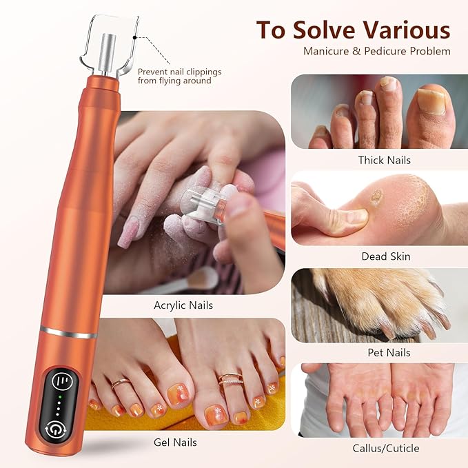 TUOBEO Cordless Nail Drill Electric Rechargeable File Kit, Professional Efile Acrylic Gel Nail Polish Remover Pedicure Manicure Machine Portable Set with 11 Bits 56 Sanding Bands for Salon Orange