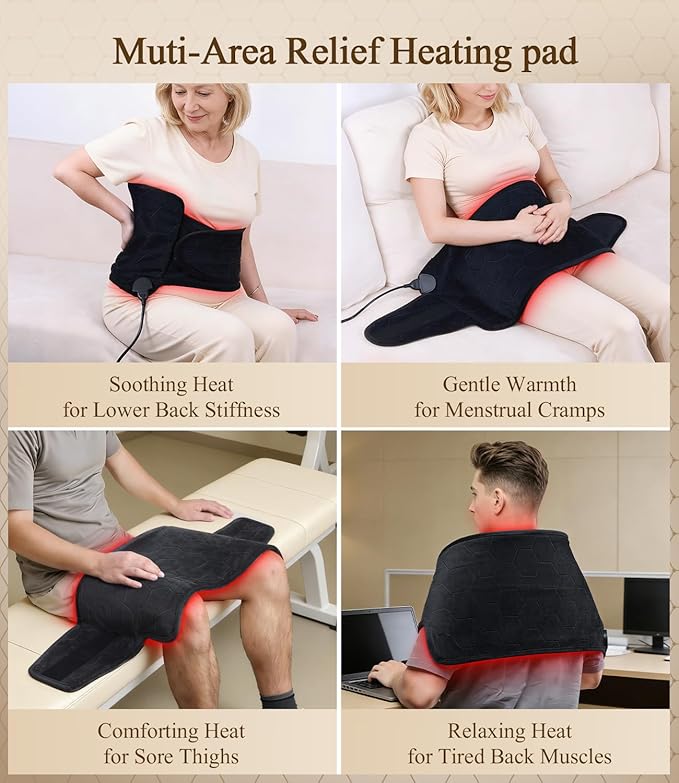 Hot Heating Pad for Back: 160℉ Extra Hot 3s Fast Heat Far Infrared Deep Penetration Muscle - Deeper Relief for Chronic Lower Back Pain for Women Men Elderly - 8 Temps 4H Auto Off Washable