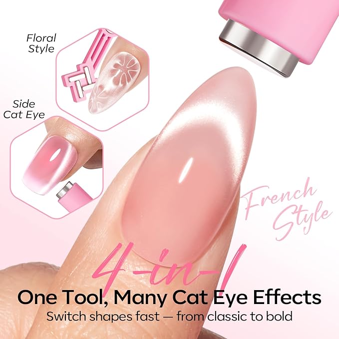 Modelones Cat Eye Magnet for Nails, 5 PCS Nail Magnet Tool Set for Cat Eye Gel Polish, 4-in-1 Cat Eye Nail Magnet with Magnetic Bead, Heart, Bunny &Circle Cat Eye Magnets for DIY Nail Art