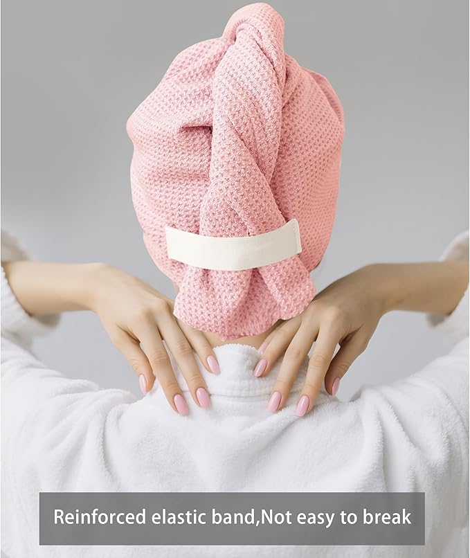 ROLSHOL 2 Pack Microfiber Hair Towel Wrap for Women, 32" x 11" Waffle Weave Hair Plopping Towel for Curly, Long & Thick Hair, Anti-Frizz Hair Turbans for Wet Hair (Light Pink,Coral Pink)