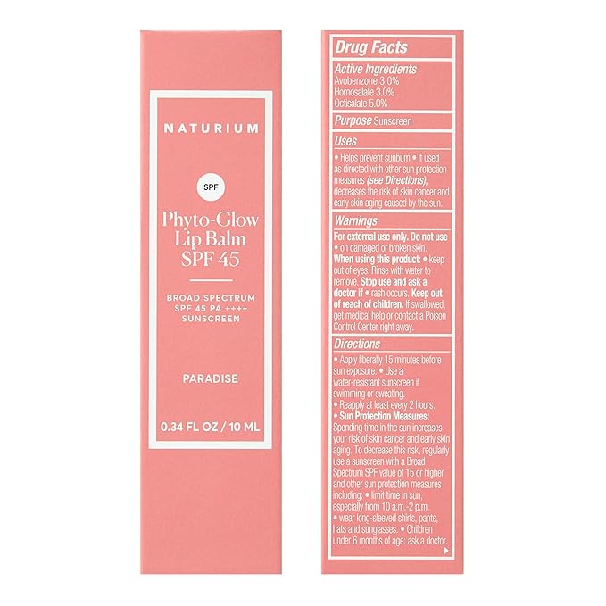 Naturium Phyto-Glow Lip Balm SPF 45 | Tinted Gloss with Broad Spectrum Sunscreen | 0.34 FL OZ / 10 mL, Paradise