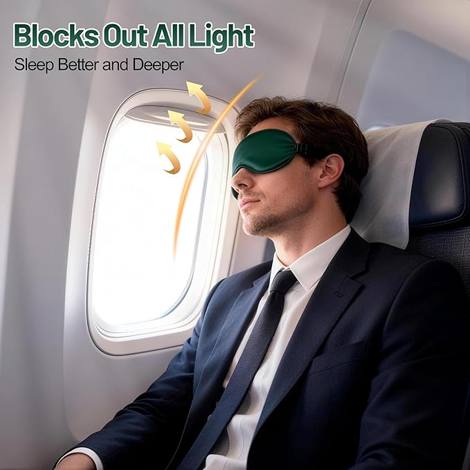 Silk Sleep Mask for Sleeping, Blackout Eye Mask with Adjustable Strap, Lightweight & Comfortable Blindfold for Women & Men, Includes Protective Laundry Bag for Eye Cover(Green)