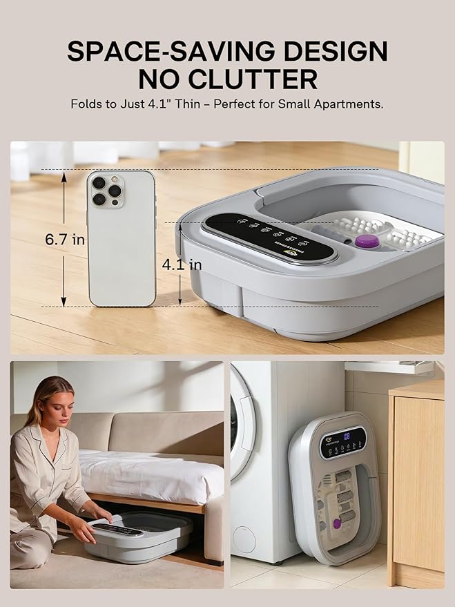 ALLJOY Collapsible Foot Spa with Heat, Pedicure Foot Bath with Bubbles & 6 Rollers, UL-Listed Rapid PTC Heating Soaker, Relaxation Gift for Women & Men
