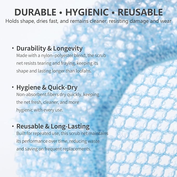 Silicone Body Scrubber with Scrub Net Set, BEAUTAIL 4 Pack for Rich Lather, Deep Cleansing, and Exfoliation – Durable, Easy to Clean, Gentle or Firmer Options – 2 Brushes (BK+BL), 2 Scrub Nets (GY+BL)