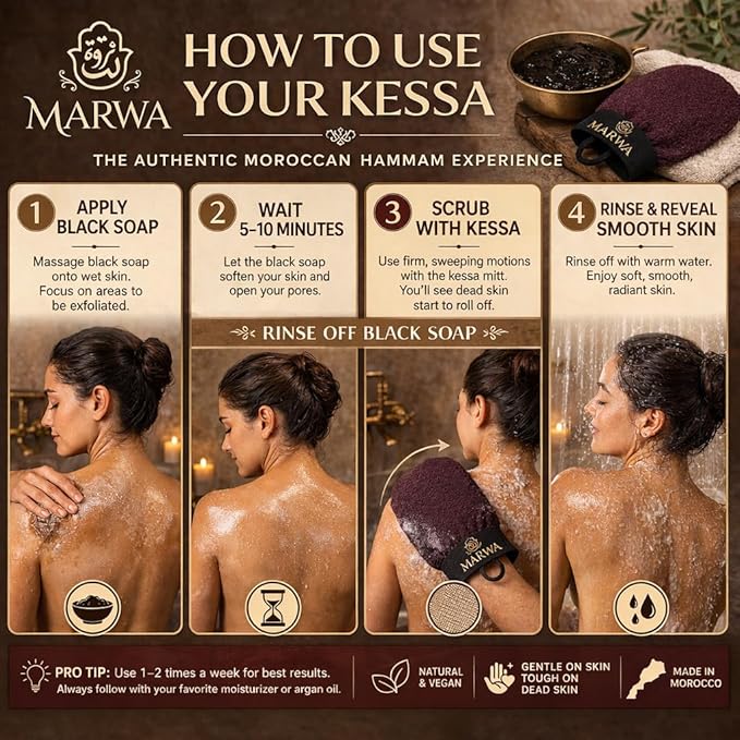 Moroccan Kessa Exfoliating Glove – Medium Hammam Exfoliating Mitt – Dead Skin Remover – Traditional Body Exfoliator – Made in Morocco