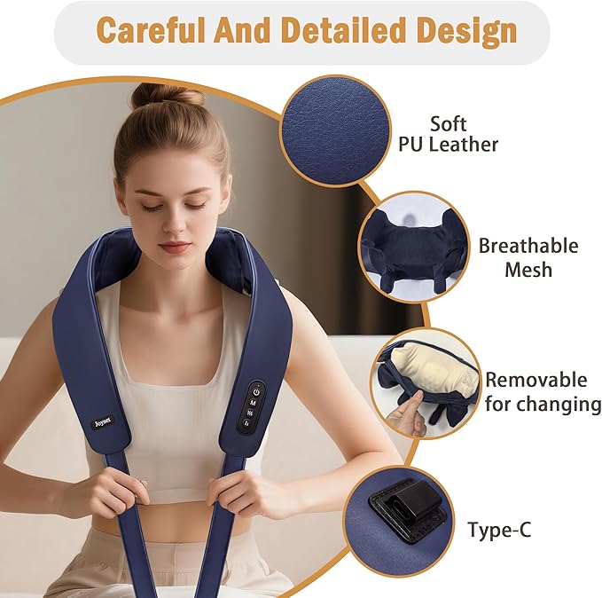 Joyset Cordless Neck Massager with Heat, 6D Deep Kneading Neck Shoulder Massager for Pain Relief, Shiatsu Massager for Shoulder, All Body, 2 Speed Intensities