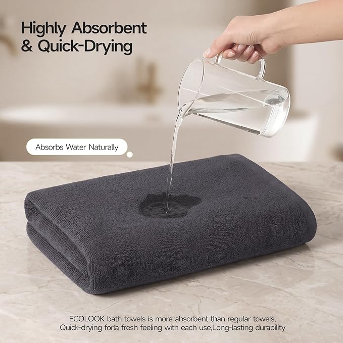 ecolook Bath Towels Set of 4,100% Cotton,27 x 55 Inches,Quick-Drying & Absorbent,Soft,Lightweight Towels for Bathroom,Shower,Spa, Gym & Hotel,Gray Purple