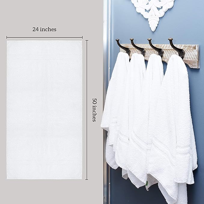 GREEN LIFESTYLE Bath Towels 24" x 50" 48 Pack - White Large Bath Towels, Soft Absorbent Thick Towels for Hotel, Spa, Gym and Bathroom Use, Cotton Blend Bulk Towel Set