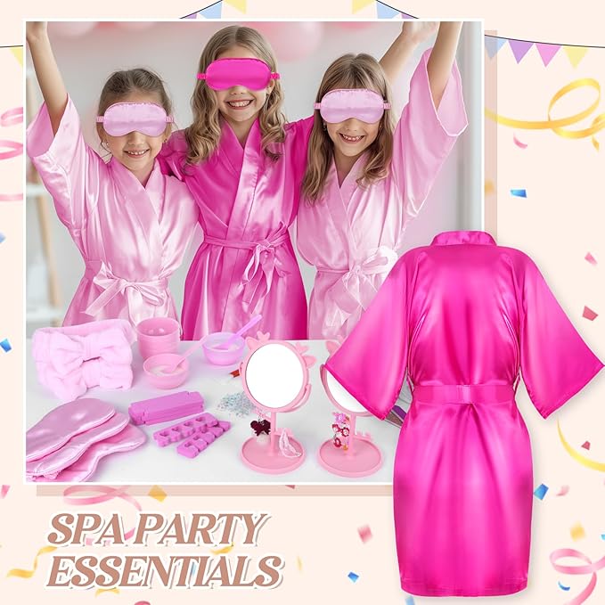 Spa Party Supplies for Girls, 6 Satin Robes Kids Spa Birthday Sleepover Supplies Kit