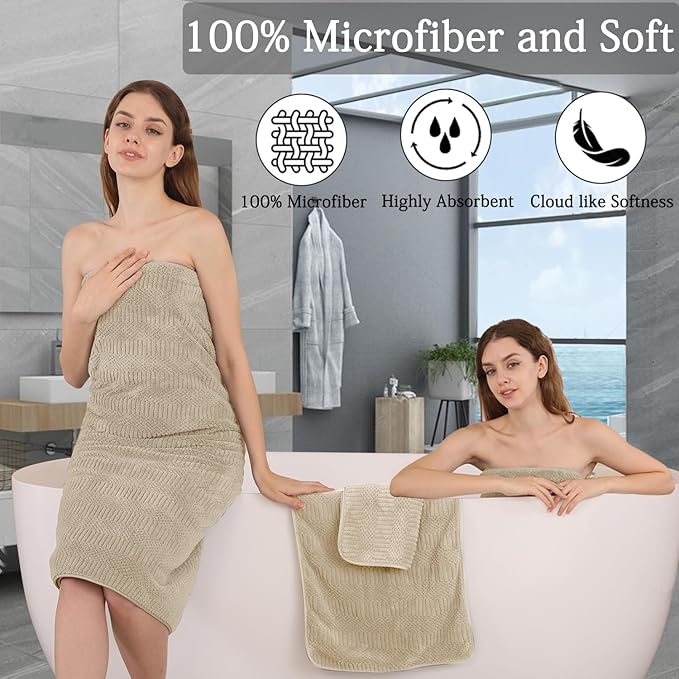 Ycosy 4 Pack Extra Large Microfiber Bath Towels Set,35x70 inches,600GSM,Less Lint Highly Absorbent Super Soft & Quick Dry,Oversized Bath Towels,Perfect for Bathroom Gym Pool,Camel