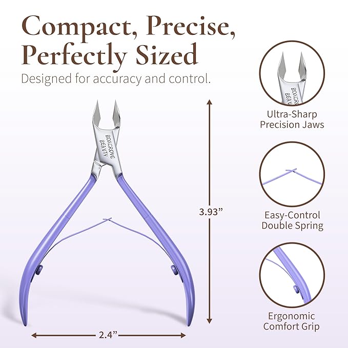 Professional Cuticle Cutter Stainless Steel Cuticle Nippers with Sharp Blades and Double Spring Cuticle Clippers - Nail Cuticle Trimmer Tool for Manicure & Pedicure Beauty at Home/Spa/Saloon Purple