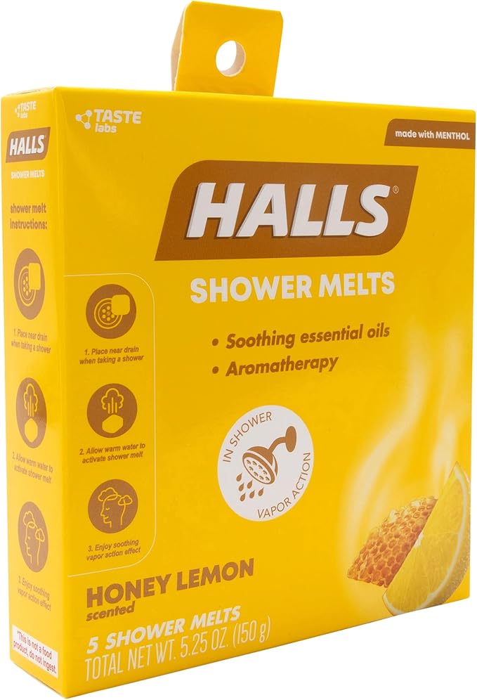 Halls Soothing Shower Melts 5 Pack - Honey Lemon Scented Aromatherapy Shower Steamers with Essential Oils