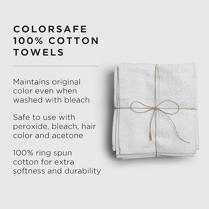 Fromm ColorSafe 100% Cotton Bleach Proof Salon Hair Towels for Hairstylists, Barbers, & Spa, 16" by 29", Absorbent Stain Resistant Towels for Drying All Hair Types, Color Safe Towels, White 6-Pack