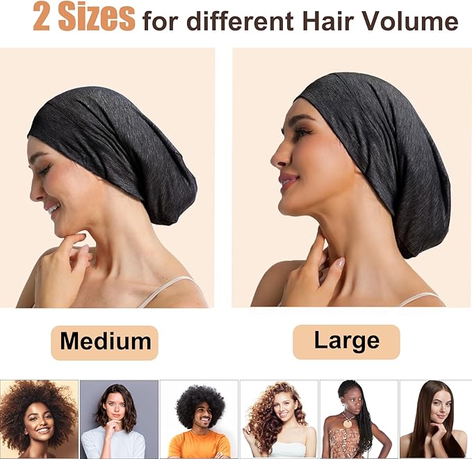 Satin Bonnet for Sleeping Night Cap, Adjustable Satin Lined Silk Bonnets Sleep Cap for Curly Hair Braids Beanie Black Women