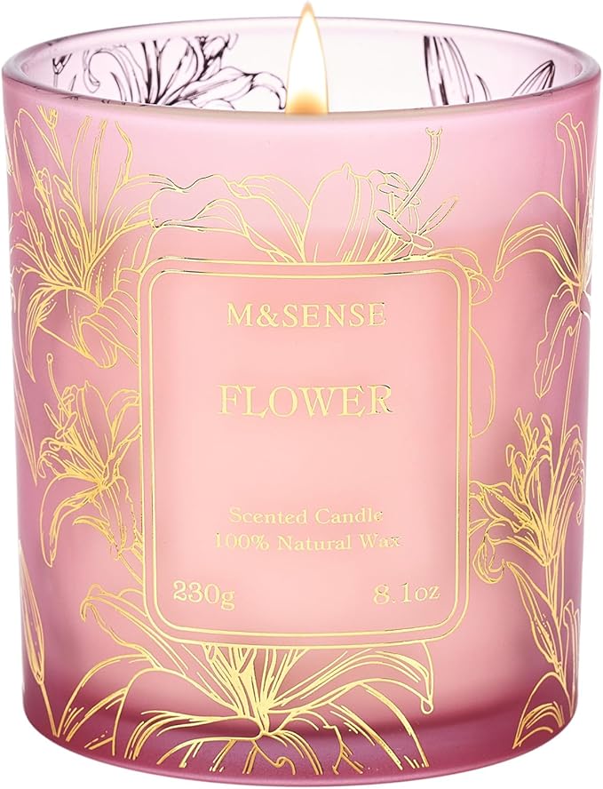 M&SENSE Floral Natural Soy Scented Candle, 7.8oz 42H Non-Toxic Aromatherapy Candle for Stress Relief, Romantic Perfect for Moms