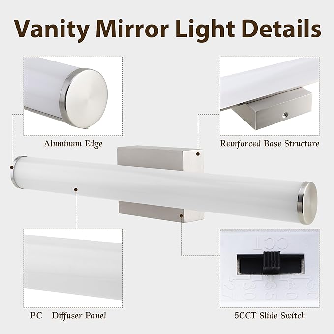 Bathroom Light Fixtures Over Mirror 22IN, 19W 5CCT Dimmable Modern Vanity Lights,Bar Vanity Light for Bathroom Mirror Restroom, Wall Light Fixtures Vanity Lighting