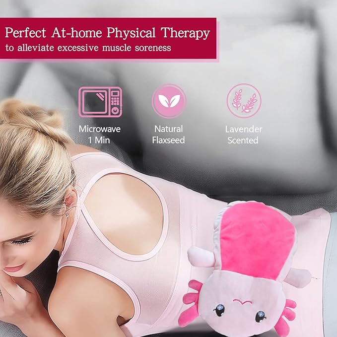 Microwave Heating Pad for Pain Relief, 13" x 10" Microwavable Heating Pads for Cramps, Back Pain, Neck Shoulder, Muscles, Knee, Joints, Natural Heat Pack Moist Heat, Pink Axolotl